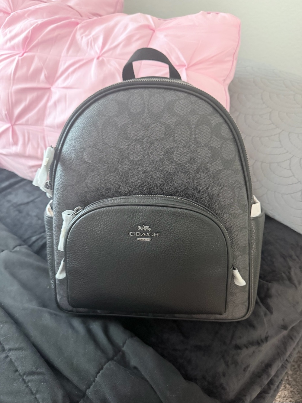 Coach Gray Signature Pebbled Leather Backpack